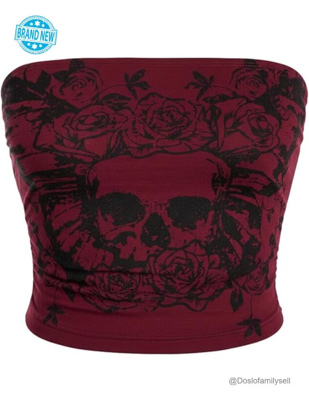 Y2k Goth Tube Crop Top Skull Print Strapless Sleeveless Bandeau Top
